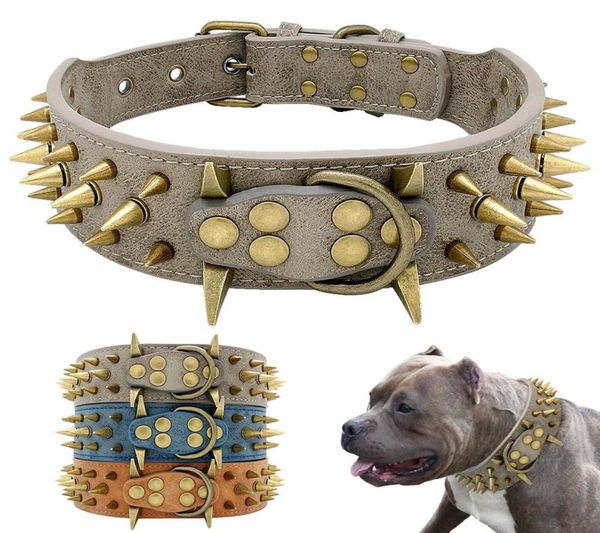 Coleira de cachorro de couro cravado cravejado animal de estimação preto vermelho picos 2 polegadas de largura para raças médias grandes cães pitbull mastiffdog coleiras leash3572916