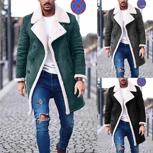 Мужские куртки осенние и зимние флисовые композитные замшевые теплые пальто средней длины
