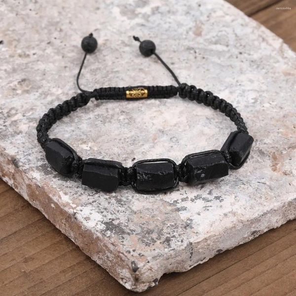 Braccialetti a maglie Bracciale con tormalina nera naturale da uomo con perline pepite