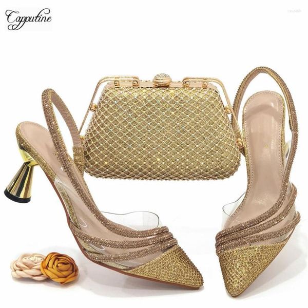 Sapatos de vestido Últimos combinações de ouro Mulher e bolsa Conjunto de malas italiano Ladies bombas com bolsas de luxo de bolsa de embreagem CR333
