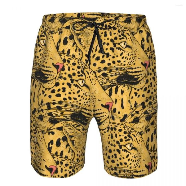 Shorts masculinos homens natação roupa de banho leopardo rosto ilustração homens troncos maiô beach wear boardshorts