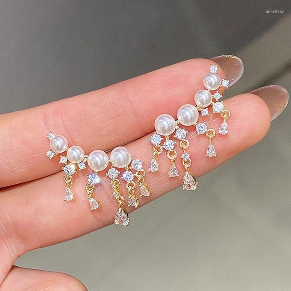 Ohrstecker Perle Strass Quaste für Frauen Ohr Knochen Clip 2023 Mode elegante weibliche zarte Zirkon Schmuck