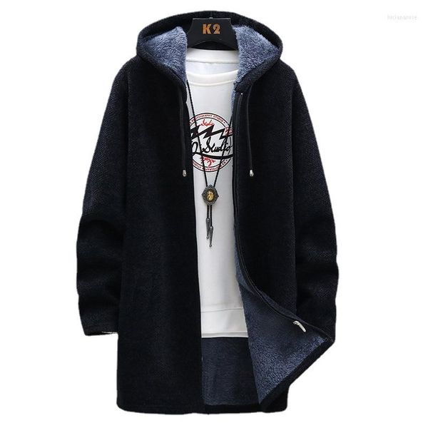 Jackets masculinos Autumn e inverno Corean Versão The Knitt Cardigan Plus Velvet espessando a tendência da moda casual