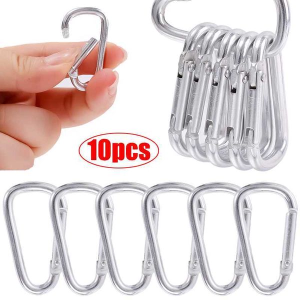 5 PCScarabiners 10 PCs Mini Fillea de alumínio de alumínio de alumínio da forma de alumínio D Spring clipe de fivela de gancho de chave para acampamento ao ar livre Uso diariamente P230420