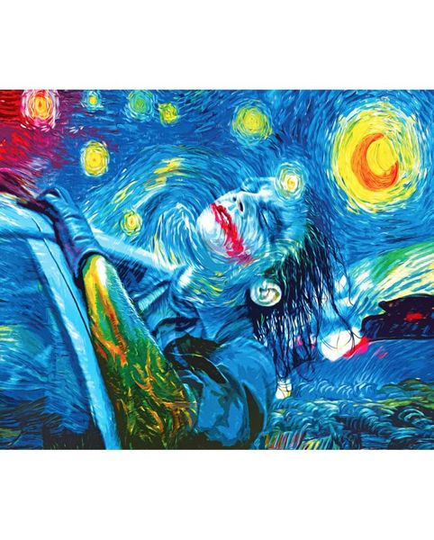 NICOLESHENTING Joker Batman The Dark Knight Superhero Movie Art Silk Poster Print Trippy Starry Night Picture Wall Decor5033317