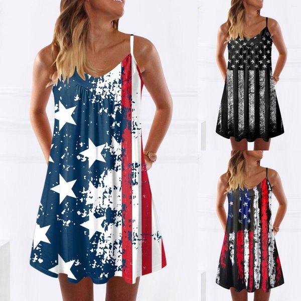 Abiti casual Independence Day For Women's American 4 Of July Stampato Boho Sundress Abito estivo da donna Camicia verde oliva