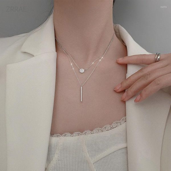 Correntes colares simples de colar de dupla camada de dupla camada de clavícula colares de jóias de luxo para mulheres pingentes de cadeia KPOP Ins itens