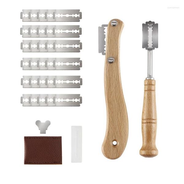 Calco di stampi da 2 pezzi manico in legno pane zoppa strumenti strumenti di impasto strumenti con le lame di accessori di sostituzione da 30 pezzi per