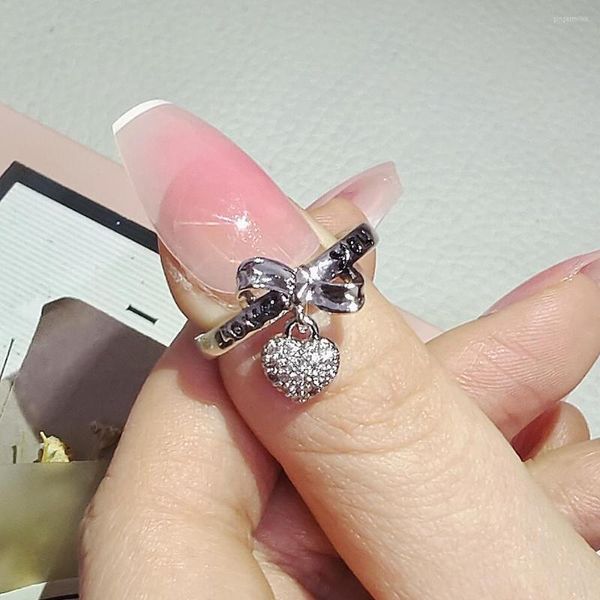 Cluster Ringe 2023 Mode Rose Gold Silber Farbe Herz Fest Versprechen Ring Für Frauen Mädchen Dame Party Gift R5090