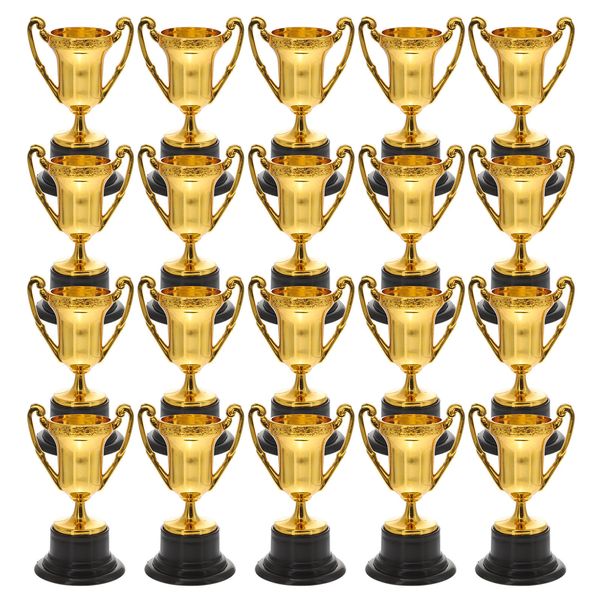 Cheerading de 20pcs Kids Recompensar Troféu Plástico Troféu Crianças Recompensa Toys Trophy Prêmio Copo Crianças Recompensa Prêmios Pequenos Copo Com Base Golden 230420