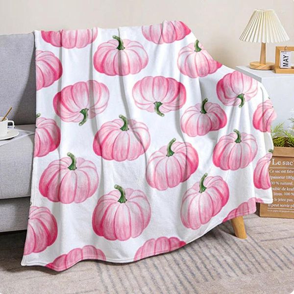 Одеяла на Хэллоуин, розовое одеяло с тыквой и призраком, фланелевое фланелевое одеяло с цифровым принтом, переносное портативное плюшевое спальное место для путешествий, лагеря