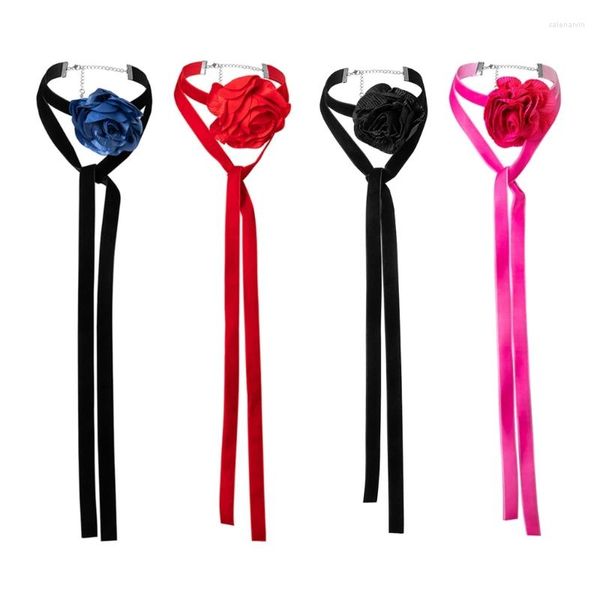 Correntes Cadeia de clavícula de flor de rosa Calha de clavícula elegante de gargantilha vermelha para mulheres Garotas Party Collar Ornament 40GB
