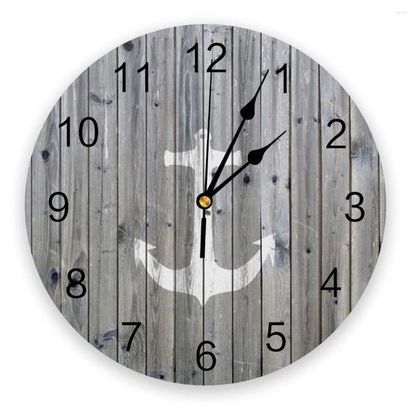 Orologi da parete Asse di legno Anchor Orologio moderno grigio per la decorazione dell'home office Soggiorno Decorazioni per il bagno Orologio da appendere all'ago