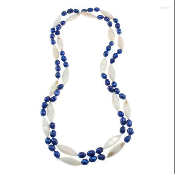 Ketten 7–8 mm ovale blaue weiße Süßwasser-Zuchtperle, 121,9 cm lange endlose Halskette