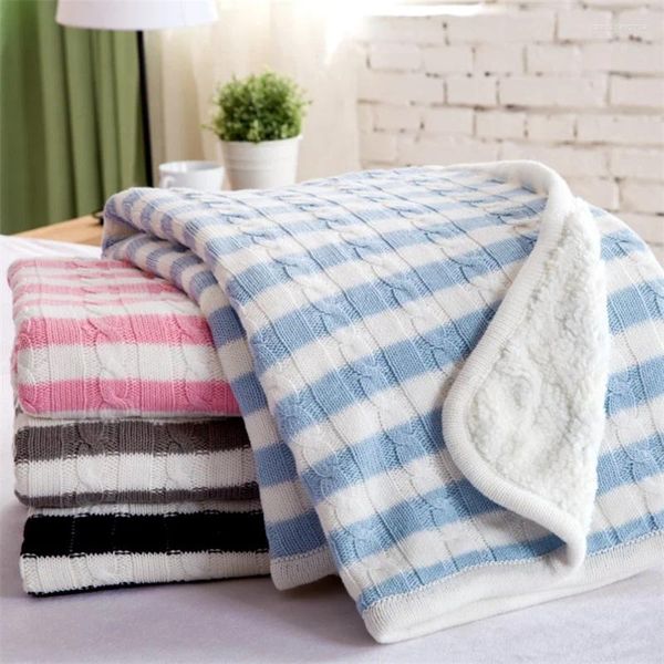 Cobertores 100x120cm algodão listras cabo de malha cobertor inverno grosso ponderado sherpa tricô crianças sofá lance
