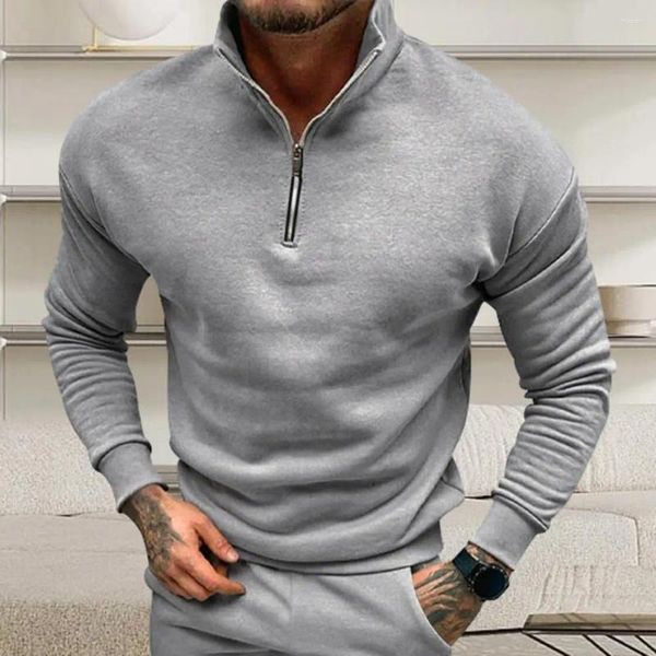 Hoodies masculinos moletom outono inverno gola pescoço proteção camisola cor sólida pulôver elástico manguito casual roupas superiores