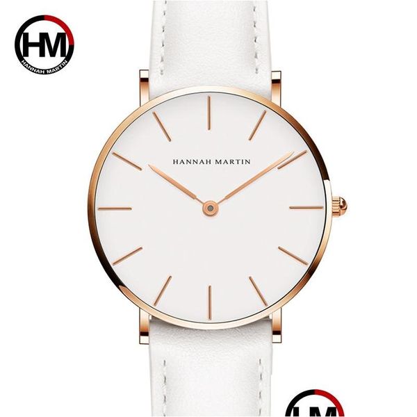 Наручные часы Drop Япония Кварцевые Простые женские модные часы Белый кожаный ремешок Женские наручные часы Брендовые водонепроницаемые наручные часы Dhgarden Otczq