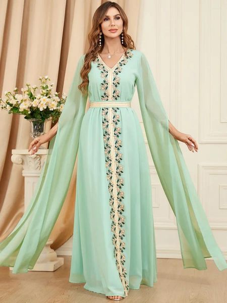 Roupas étnicas Outono Marrocos Vestido de Festa para Mulheres Muçulmanas Abaya Lace-up Manga Longa Prom Maxi Vestidos Dubai Kaftan Robe Longue Vestidos