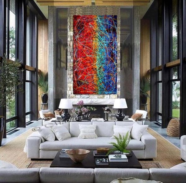 Jackson pollock estilo gotejamento arte azul vermelho pintura a óleo extra grande tela moderna arte de parede arte de tamanho grande style4277063