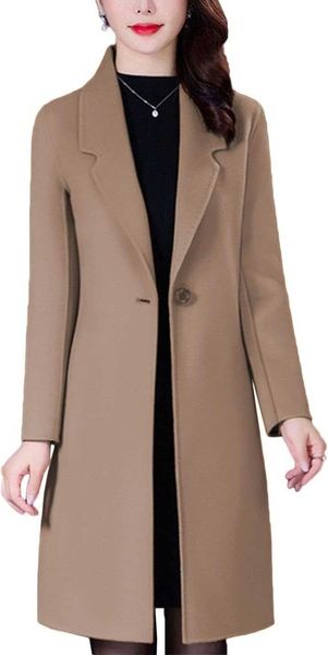 Jaqueta de inverno feminina mistura de lã camelo casaco médio longo notch jaqueta de lapela trespassada outwear 8ag5w