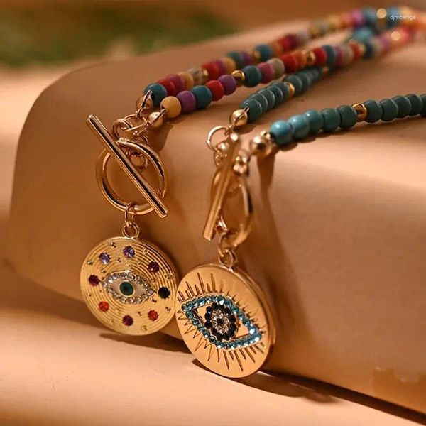 Ожерелья с подвесками, разноцветное ожерелье Mizhu, женское круглое ожерелье «Глаз дьявола», модное, универсальное на каждый день