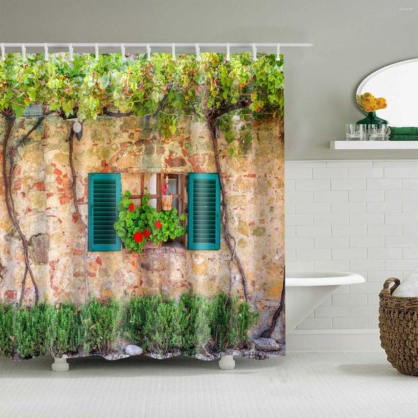 Cortinas de chuveiro Torre de Paris 3D Tecido Cortina de banheiro Cenário Country Street Prints Tela de banho com 12 ganchos Decoração de casa