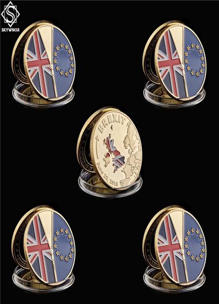 5PC UK Brexit Referendum UE Indipendenza Craft Oro Moneta Commemorativa in Euro Con Protezione Capsule5881330