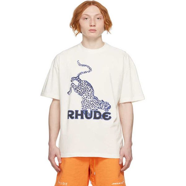 Tasarımcı Moda Giyim Tees Hip Hop Tshirts Rhude American High Street Trend Marka Yaz Günlük Karikatür Leopar Hayvan Desen Tişörtleri Tişörtleri Erkek Kadın