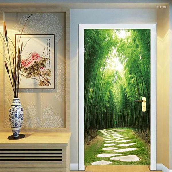 Papéis de parede PVC Papel de parede de PVC Modern Green Forest Caminho Paisagem Po murais da sala de estar El Adesivo de porta auto adesiva papel de parede impermeável