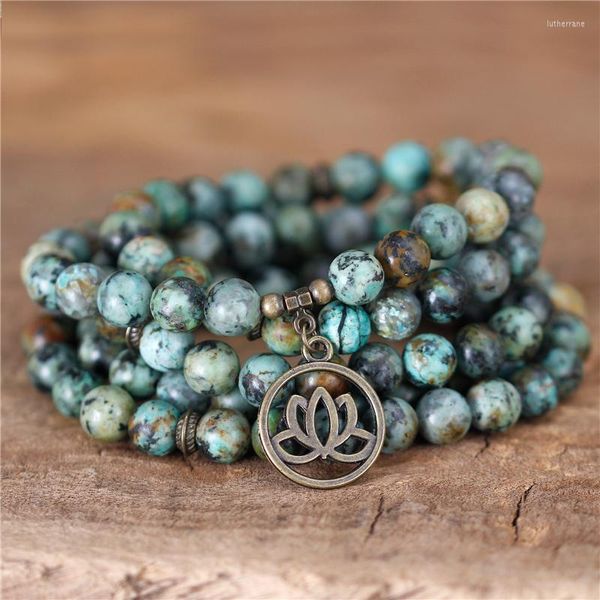 Strang 108 Mala Balances 8mm Afrikanische Türkis Perlen Armband Design Naturstein Frauen Yoga Heilung Spiritueller Schmuck