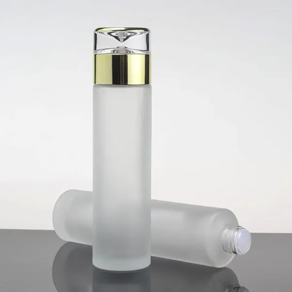 Бутылки для хранения Бутылка с тонером для ухода за кожей 100 мл Прозрачное матовое стекло с золотыми/серебряными винтовыми крышками