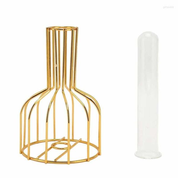 Vasen Metallblumenvase hohl, modern, elegant, golden, separates Design, Klarglas-Ornament für Zuhause