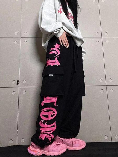 Pantaloni da donna HOUZHOU Y2K Cargo Donna Retro Rosa Pantaloni stampati Personalità femminile Strada Hip Hop Allentato Casual Danza Sport Harajuku