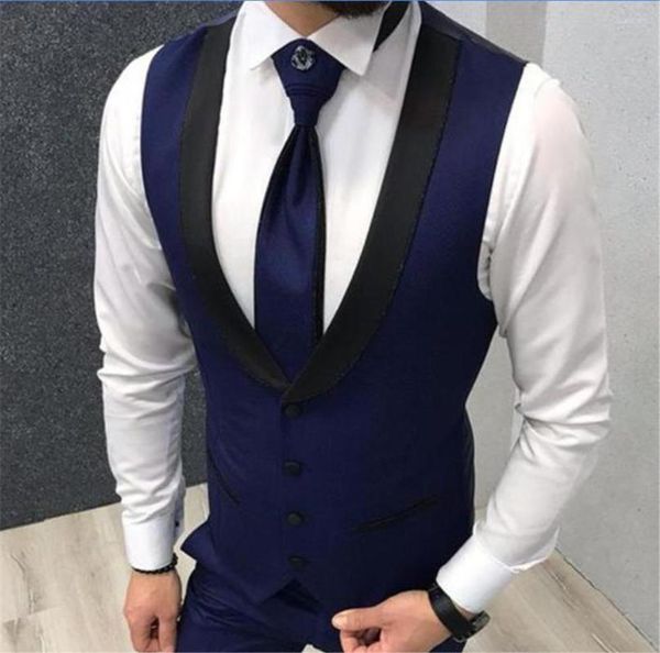 Abiti da uomo Gilet blu navy Matrimonio Abito da lavoro con risvolto nero Gilet Royal Mens Abito da festa italiano Groomsmen Gilet Ropa Hombre