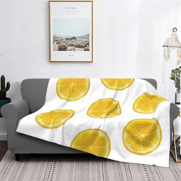 Coperte Rondelle De Citron Aria condizionata Coperta morbida Aquarelle Orange Fruit Dessin Jaune Texture Motif