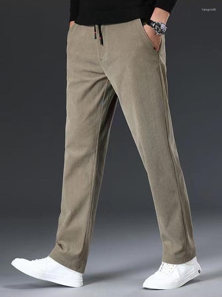 Calça masculina veludo veludo 2023 outono/inverno masculino de moda casual amarrada estirada slim chinos masculino linear calças longas linhas