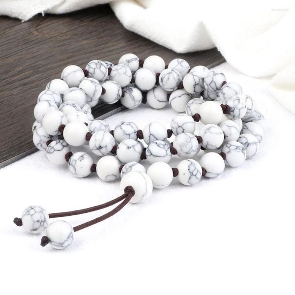 Strand Men 8MM Black Line Stone Bracelet Charm 80 Beads Collana naturale Preghiera Guarigione Braccialetti multistrato Regalo gioielli