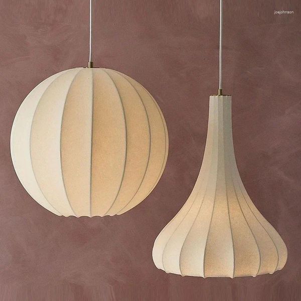 Lâmpadas pendentes Nordic Wabi Sabi Luzes LED para sala de estar Minimalista Silk Chandelier Bar Jantar Quarto Loft Pendurado Luminária