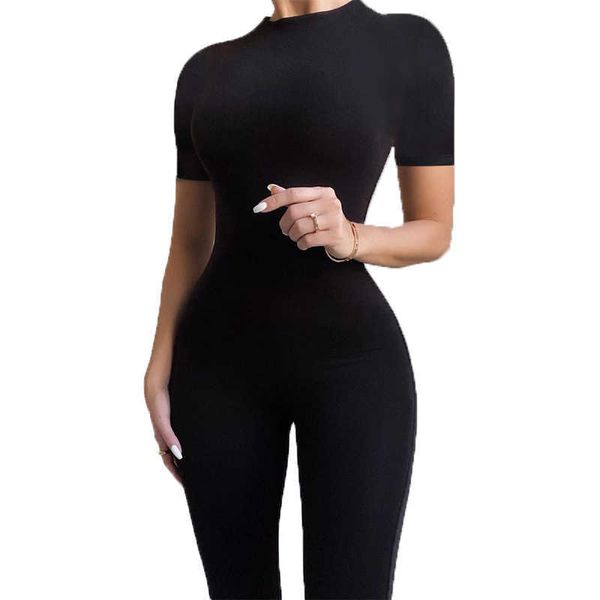 Damen Jumpsuits Strampler Rundhalsausschnitt Sportbekleidung Casual Jumpsuit Damen Einfarbig Langarm Dünn Sexy Playsuit Damen Fitness Strampler Overalls P230419