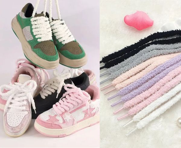 Ayakkabı Parçaları Aksesuarlar Kabarık Sevimli Shoelace Peluş Kar Tanesi Düşük Tuval Beyaz Pembe Spor Gündelik Deri Ayakkabılar Dantelli Erkekler Shoelaces 231120