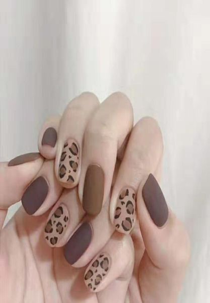 24 pçsset leopardo impressão unhas falsas dicas artificiais capa completa para decoração stiletto design imprensa em unhas arte extensão falsa ponta 7984321