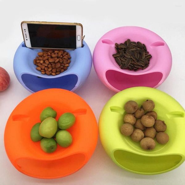 Schüsseln Fun Plastic Double Layered Dry Fruit Candy Snack Storage Box Plate Dish Tablett mit Handyständer