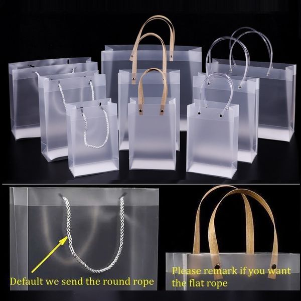 2021 Half Clear Frosted PVC Handtaschen Geschenktüte Make-up Kosmetik Universalverpackung Klare Plastiktüten RoundFlat Rope 10 Größen zur Auswahl
