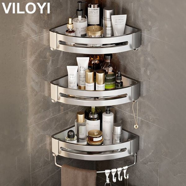 Badezimmerregal VILOYI Wandmontage ohne Bohrplatz Aluminium Duschecke Caddy Aufbewahrungsregal Mehrschichtiges Küchen-Organizer-Rack 230419