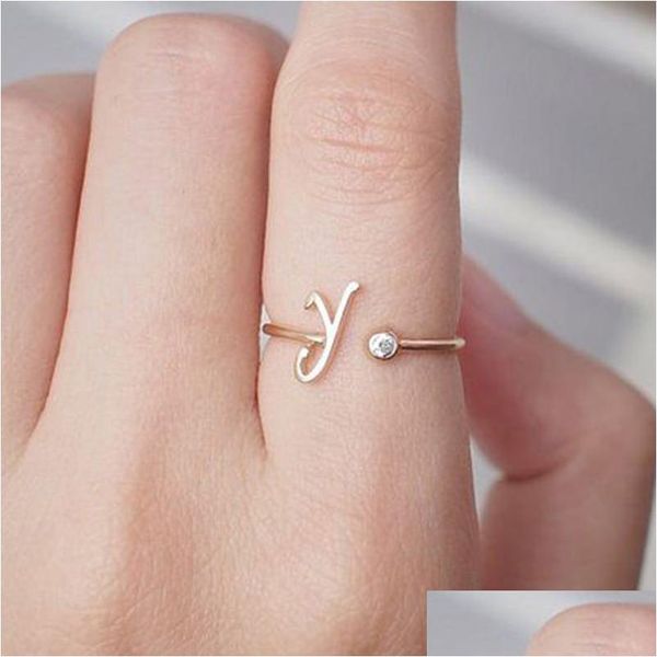 Bandringe Buchstabenringe für Frauen Edelstahl Paar Ehering Trendy Kristall Initial Alphabet Schmuck Anillos Drop Dhgarden Ottlk