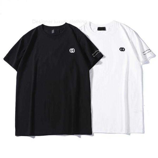 2023 Модная высококачественная дизайнерская мужская футболка с коротким рукавом с рубашкой круглой шеи вышитая хлопковая ткань с двойной вуаль