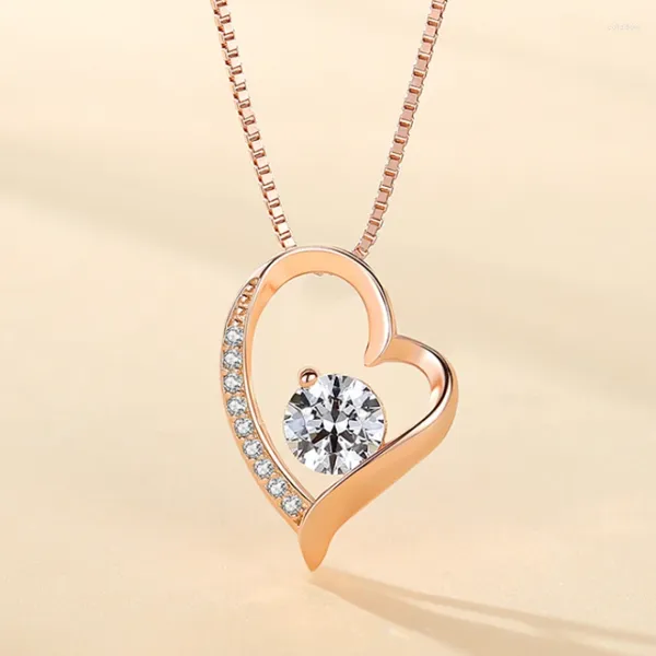 Anhänger Halsketten Hohe Qualität Echte Feine Schmuck Zirkon Herz Mode Halskette Set Kette Liebe