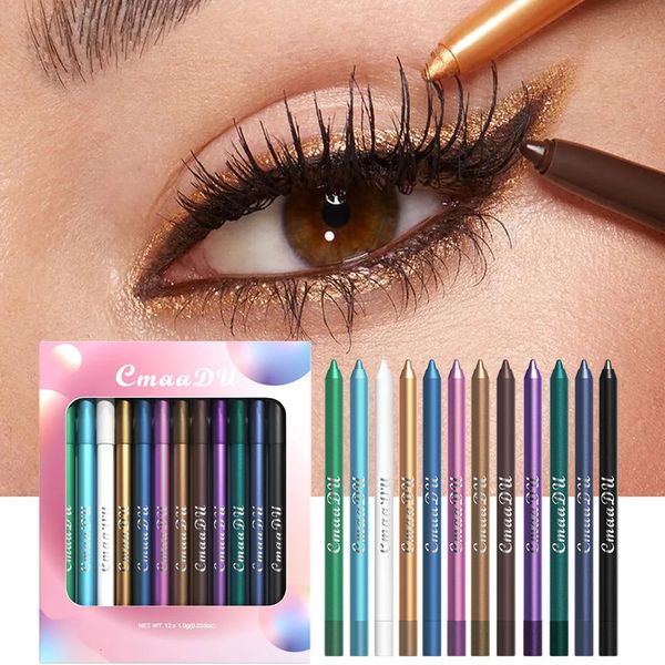 Combinação de sombra / delineador 12 unidades / caixa Shimmer Eyeliner Eyeshadow Gel Pencil Deitado Silkworm Pen Brighten Sparkling Makeup Eye Liner Set Shadow Cream Stick 231120