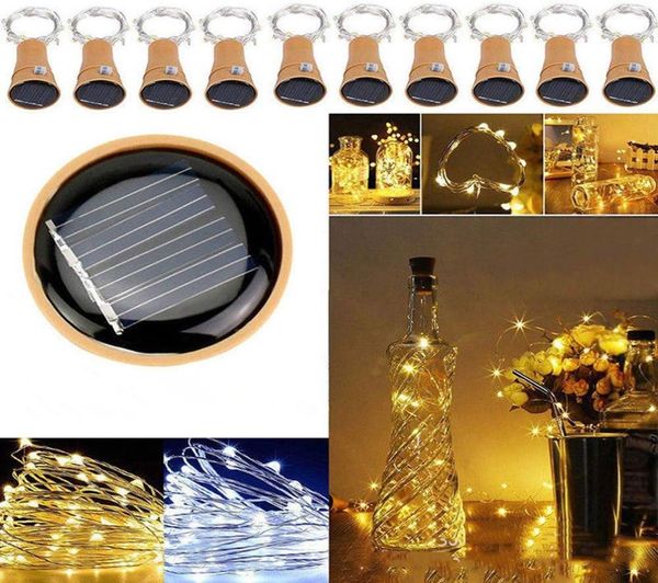 10 LED Solare Tappo per bottiglia di vino Rame Fata Striscia Filo Decorazione per feste all'aperto Novità Lampada da notte Stringa di luce in sughero fai da te2677524