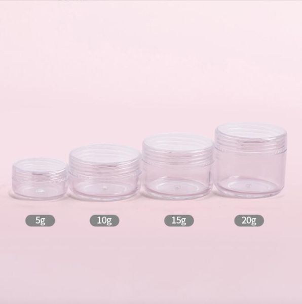 Упаковочные бутылки 5G / 5ML Мини-пластиковые круглые прозрачные косметические банки с завинчивающимися крышками Контейнеры для образцов макияжа для порошка, крема, лосьона